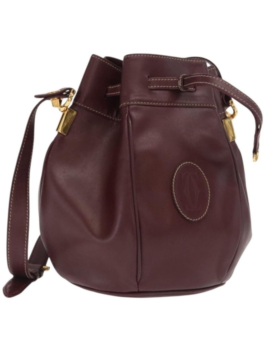 CARTIER Must Line Purse Shoulder Bag Leather Bordeaux Gold
